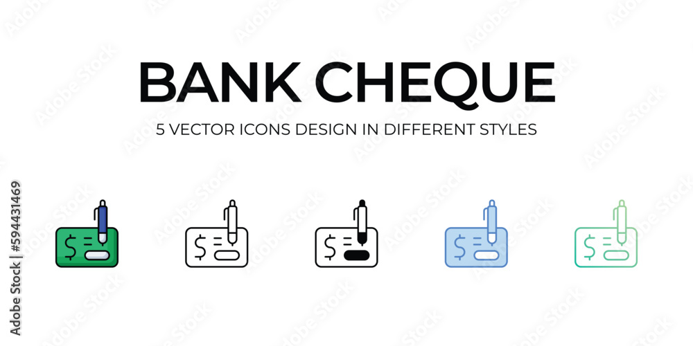 Bank Cheque Icon Design in Five style with Editable Stroke. Line, Solid ...