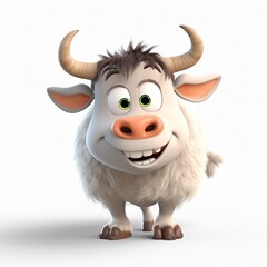 Adorable little ox cartoon character isolated on white background - generative ai