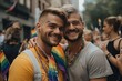 © CojanAI - Young gay couple at a Pride Parade
