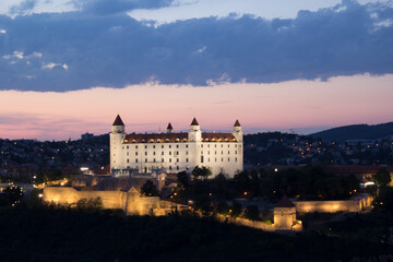 Wall Mural - Beautiful view of the Bratislava castle on the banks of the Danube in the old town of Bratislava, Slovakia on a sunny summer day