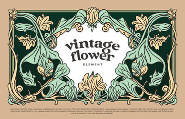 Vintage flower frame border with javanese vibes art nouveau style illustration