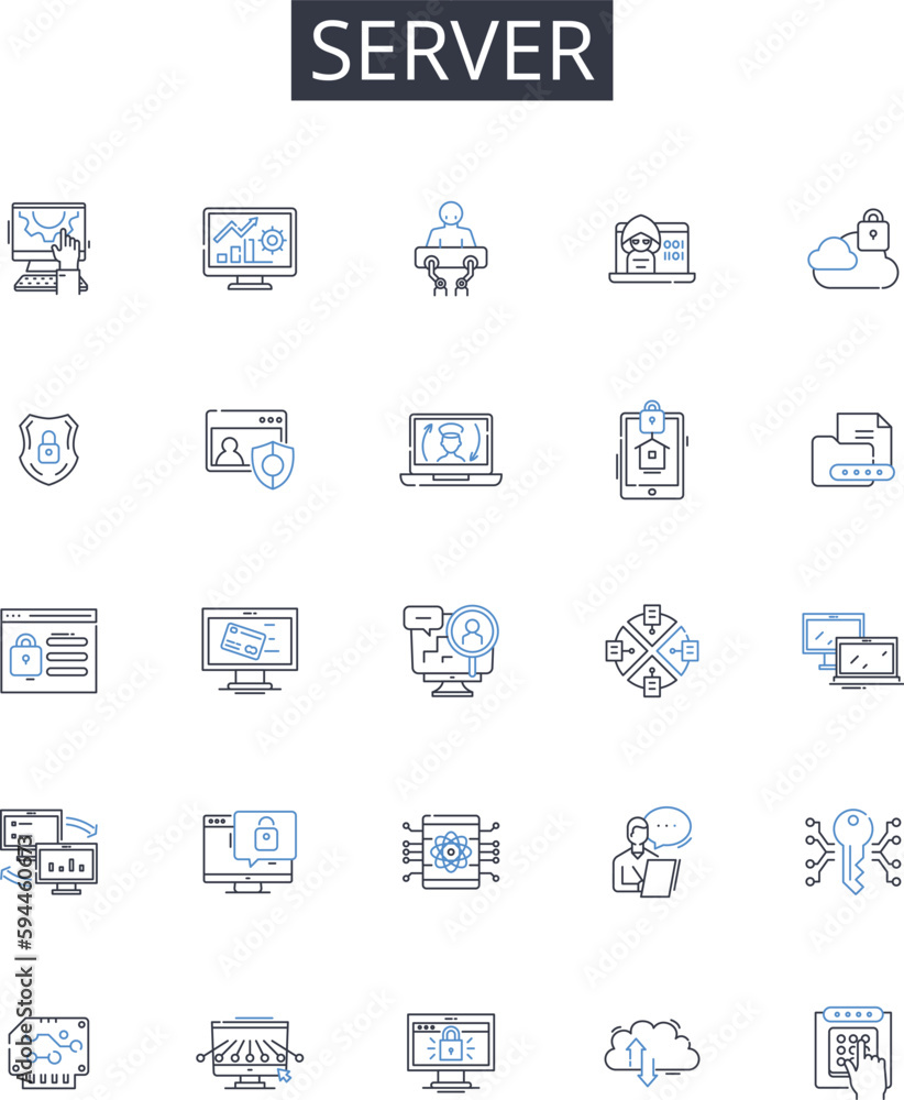 Server line icons collection. Host, Node, Machine, Platform, Computer, System, Nerk vector and linear illustration. Infrastructure,Gateway,Controller outline signs set