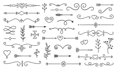 Wall Mural - decorative elements doodle set. boho arrows, ribbons, text dividers. divider ornament, borders, line
