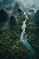  Aerial photography of peak forests and Lijiang River at Guangxi, China