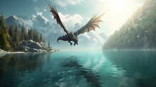 Flying Dragon Under Lake (ai Generate)