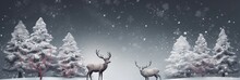 Christmas Greeting Card Or Banner Design With Santas Reindeer And Snowy Tree Decoration. AI Generative