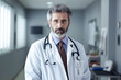 © MVProductions - Portrait of a confident doctor with stethoscope at hospital, high quality generative ai