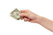 © Hulahop - woman hand holding one dollar isolated on white background