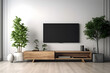 © Rangga Bimantara - a modern living room with a tv and plant, in the style of minimalistic modern - generative ai