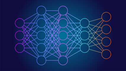 Deep neural network DNN diagram. An artificial neural network ANN with multiple layers between input and output layers, modern infographics style