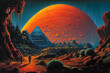 © Sunshower Shots - Vintage pulp sci fi art, science fiction futuristic landscape,. exterior design, concept art. Generative AI