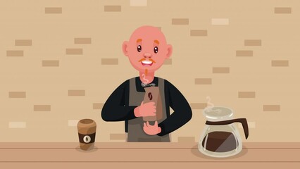 Sticker - coffee shop worker with bag animation