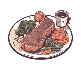 Wall Mural - Grilled steak and vegetables on a plate