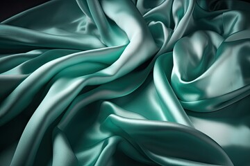Mint silk satin background. The mint green color and silky texture of satin create a sophisticated and glamorous look, perfect for high-end designs or any project that needs a luxurious, AI