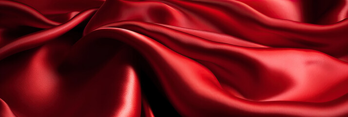 Wall Mural - red silk background with satin wavy fabric texture. Generative AI illustration