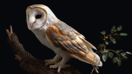 Wall Mural - A beautiful barn owl perched on a tree stump