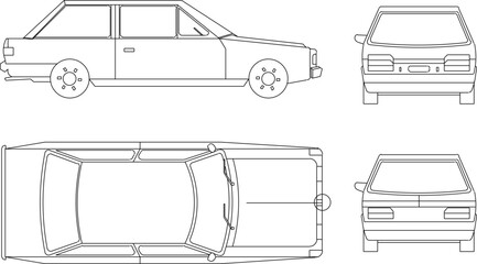 Wall Mural - Vector sketch illustration set of simple cars side view