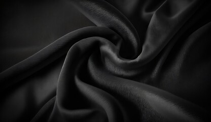 Black silk fabric background texture abstract pattern. Luxury satin cloth 3d rendering.
