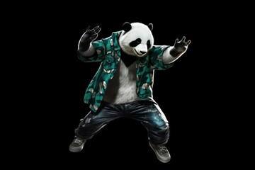 Poster - Panda Bear Stylish Street Dancing Showing Some Moves Generative AI