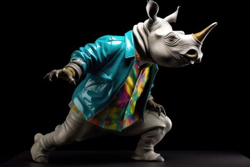 Poster - Rhino Rapper Street Dancing Having Fun Generative AI