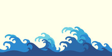 Ocean Sea Wave Asian Vintage Style Flat Design Seamless Wallpaper