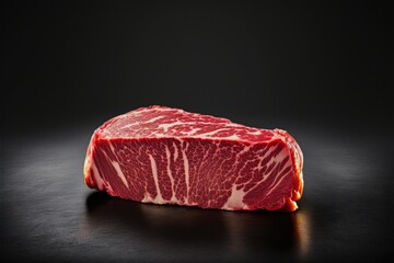 A piece of raw beef . On a black background. High quality photo Generative AI