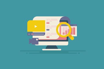 Wall Mural - video marketing and content analytics data, online content engagement, social media audience retenti