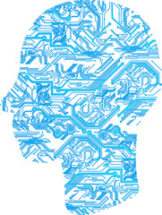 Ai robot of binary coding processing over blue line with circuit board and circle tech.illustration for elements