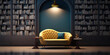 yellow sofa in a library room, blur background library, library concept design	