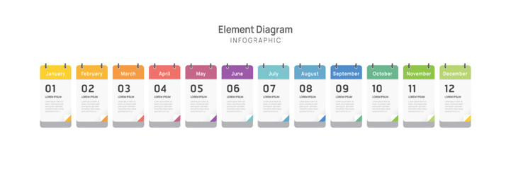 Wall Mural - agenda infographic template for business. 12 months modern timeline element diagram calendar, 4 quar