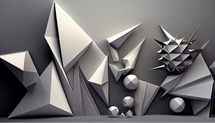 Generative AI, Futuristic Geometry - Grey and White Abstract Background