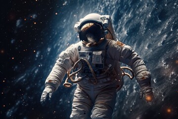 Wall Mural - astronaut, floating amidst the stars and planets of outer space, created with generative ai