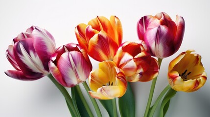 Sticker - colorful tulips on a white background with Generative Ai