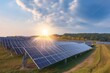 energy company, setting up solar power plant in sunny rural landscape, created with generative ai