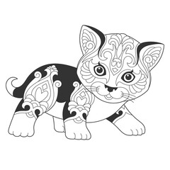 Wall Mural - Cute cat design. Animal coloring page with mandala and zentangle ornaments.