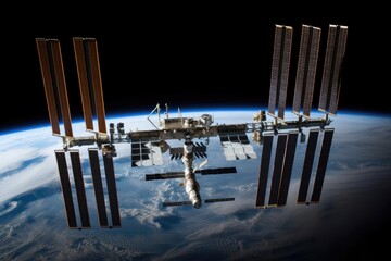 Wall Mural - a space station, with the vastness of space visible in the background, created with generative ai