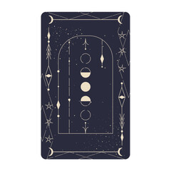 Wall Mural - Tarot card set with mystic celestial border. Boho esoteric tarot card with moon and frame. Vector illustration. Sacred geometry celestial triangle