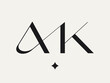 AK monogram logo signature icon. Alphabet initials isolated on light fund. Abstract letter a, letter k. Lettering sign. Modern deco design, fashion, beauty spa, wedding style characters typography.