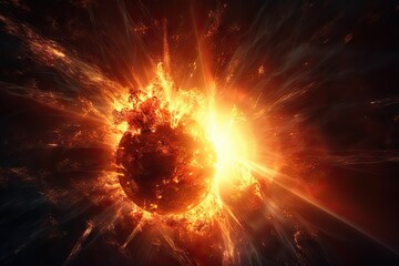 Wall Mural - explosion in the sun, with its energy and light being dispersed into the universe, created with gene