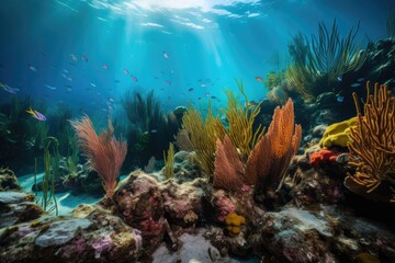 Wall Mural - caribbean reef with aquatics plants and colorful fish, created with generative ai