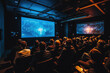 © VisualProduction - People in movie theater. Computer science startup conference, people listening to lecture. Generative AI.