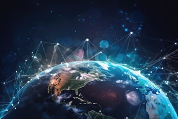 Communication technology for internet business global reach. Digital data technology wave. Big data and data science wave background. Generative AI.