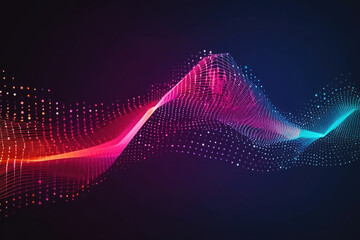 Abstract dot point connect with gradient line. Digital data technology wave. Big data and data science wave background. Generative AI.