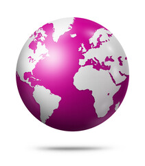 Canvas Print - Pink earth globe isolated on white background