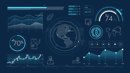 Wall Mural - animated infographics on the theme of bitcoin growth.