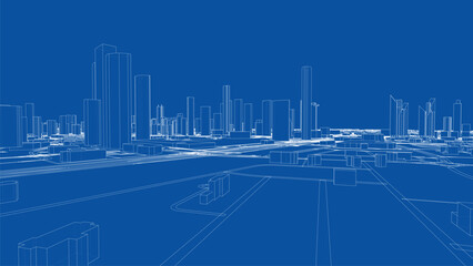 Outline city concept vector. Wire-frame style