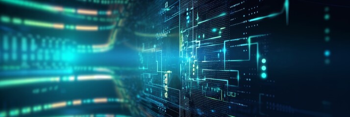 Abstract background of Cyber, Tech system. Technologies software design. Data analytics, Big data stream.Illustration created with generative ai technology