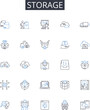 © michael broon - Storage line icons collection. Preservation, Safekeeping, Hoarding, Storing, Stockpiling, Collecting, Retaining vector and linear illustration. Holding,Gathering,Accumulating outline signs set