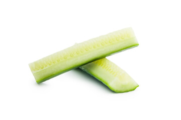 Wall Mural - Sliced fresh green cucumber isolated on white background.