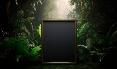 Wall Mural - Blank a3 picture frame, in a jungle. Generative Ai